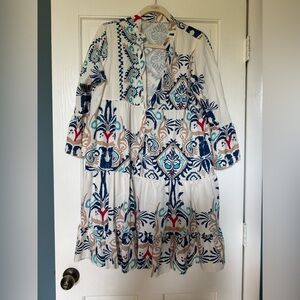 Bohemian White and Blue Patterned Dress